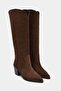 Menfis Bitter Brown Suede Leather Pointed Toe Thick Heel Women's Dallas Boots - 4