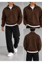 Coffee Color Stand Collar Plain Oversize Pullover Sweatshirt - 3