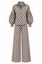 Ecru - Brown Patterned Satin Shirt and Trousers Set - Tk8708