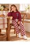 Girls' Bear Printed Cherry Color 3-Thread Cotton Checked Pants and Top Set 2-8 Years - 3