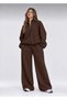 Coffee-Colored High-Neck Top and Wide-Leg Bottom Tracksuit Set - 2