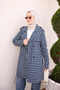 Navy Blue Double-Breasted Collared Lined Checkered Trench Coat - 5