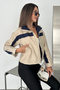 Women's Stand Collar Zippered Sports Jacket with Stripe Detail - 2
