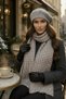 Women's Winter Knitwear Houndstooth Patterned Scarf Painter Beanie Set - 4