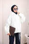Ecru Buttoned Lined Oversized Jacket - 3