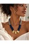 Gray Navy Blue Beaded Gold Color Detailed Women's Necklace – Modern Design Stylish and Showy Stone Necklace - 5