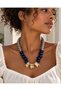 Gray Navy Blue Beaded Gold Color Detailed Women's Necklace – Modern Design Stylish and Showy Stone Necklace - 7