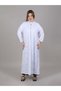 V-Neck White Embroidered Korean Nida Open Casual Abaya