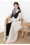 Beige and Black Color Block Lapel Abaya in Mélange Fabric - 3