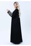 Black Abaya with Ornate Silver Sequined Sleeve Embellishments - 2