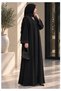 Black Korean Nida Abaya with Intricate Lace Panel Detailing & Scalloped Sleeves - 2