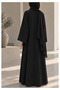 Black Nida Abaya with Layered Front Panel & Pleated Sleeve Detailing - 4