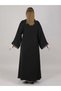 V-Neck Black Nida Laser Cut Open Abaya - 4