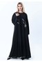 Black Nida Abaya with White Leaf Embroidery - Elegant Threadwork Design With Headscarf