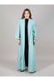 V-Neck Cey Lining Fabric Torquiose Plain Open Abaya