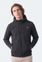 Crest I Men's Stand Collar Zippered Black Coat & Jacket