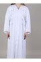 V-Neck White Nida Embroidered Open Abaya - 3