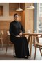 Geometric Panelled Design Black Abaya with Plain Chiffon Headscarf - 5