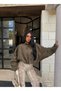 Khaki Balloon Sleeve Suede Jacket - 4