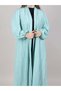 V-Neck Cey Lining Fabric Torquiose Plain Open Abaya - 3