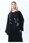 Black Nida Abaya with White Leaf Embroidery - Elegant Threadwork Design With Headscarf - 4