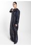 Front Open Black And Blue Shade Jacquard Abaya - 2