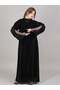 V-Neck Black Organza Embroidered Open Abaya