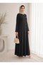 Black Korean Nida Abaya – Asymmetrical Button Design with Matching Chiffon Headscarf - 2