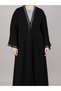 V-Neck Black Nida Laser Cut Open Abaya - 3