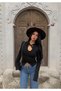 Black Collar Lace-Up Flounce Crop Top - 2
