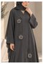 Charcoal Grey Korean Nida Abaya with Floral Lace & Handwork Detailing - 3