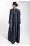 Front Open Black And Blue Shade Jacquard Abaya - 5