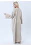Light Beige Melange Abaya with Decorative Buttons and Matching Headscarf - 6