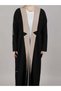Black and Peach Open Abaya with Embroidery on Shoulder - 3