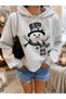Women's Black Hat Snowman Printed 3 Thread Oversized Hoodie Sweatshirt