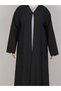 V-Neck Black Embroidered Open Abaya - 3