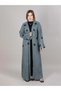Grey Zoom Fabric Black Embroidered Open Abaya