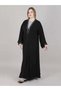 V-Neck Black Nida Laser Cut Open Abaya