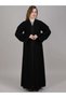 V-Neck Black Nida Embroidered Open Abaya