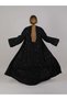 Black Korean Nida Contrast Embroidered Abaya - 4