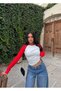 White Contrast Raglan Crop - 2