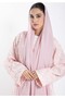 Pink Jacquard Abaya with Black Crushed Lines - 4