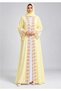 Pastel Yellow Abaya with Multicolour Floral Lace & Statement Cuffs