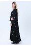 Black Silk Abaya with Silver Embroidered Motifs & Matching Headscarf - 2