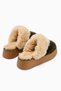 Mariza Khaki Plush Knitwear Women's Slippers with Fur Inside and Thick Soles - 6