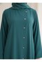 Green Korean Nida Abaya – Asymmetrical Button Design with Matching Chiffon Headscarf - 3