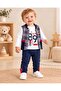 Baby Boy Cotton Plaid Pattern Snap-Back Vest 3-Piece Set Long Sleeve Printed T-Shirt and Pants