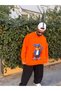 Orange Plus Size Cool Teddy Bear Printed Cycling Comfortable Non-Squeeze Collar Long Sleeve T-Shirt - 3