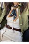 Navy Blue Yellow Gold Buckle Thin Scarf - 3