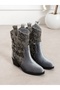 Bruen Gray Stone Detailed Heeled Women's Boots - 4